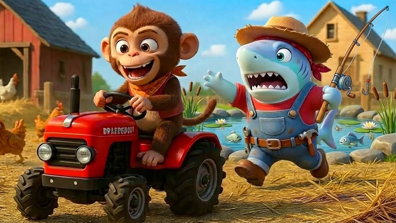 🚜🦈 Farmer Shark vs Monkey: The Ultimate Tractor Chase!