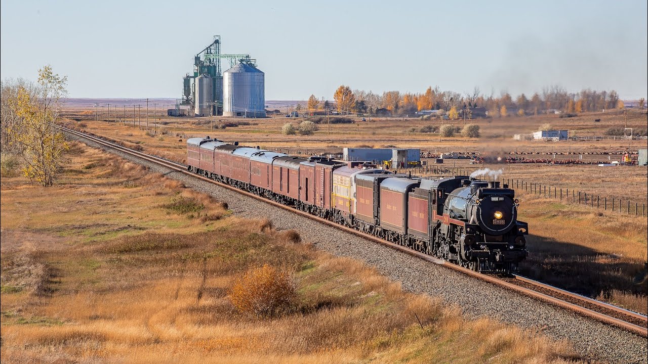 CP 2816 Steam Locomotive - The Empress on CPKC Brooks Sub and Freight Action - October 2023