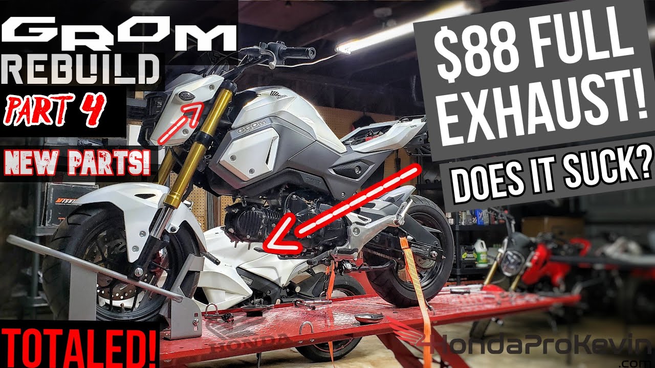 Cheap $88 Honda Grom 125 Amazon Exhaust install! | Rebuilding a Wrecked Motorcycle Auction (Part 4)