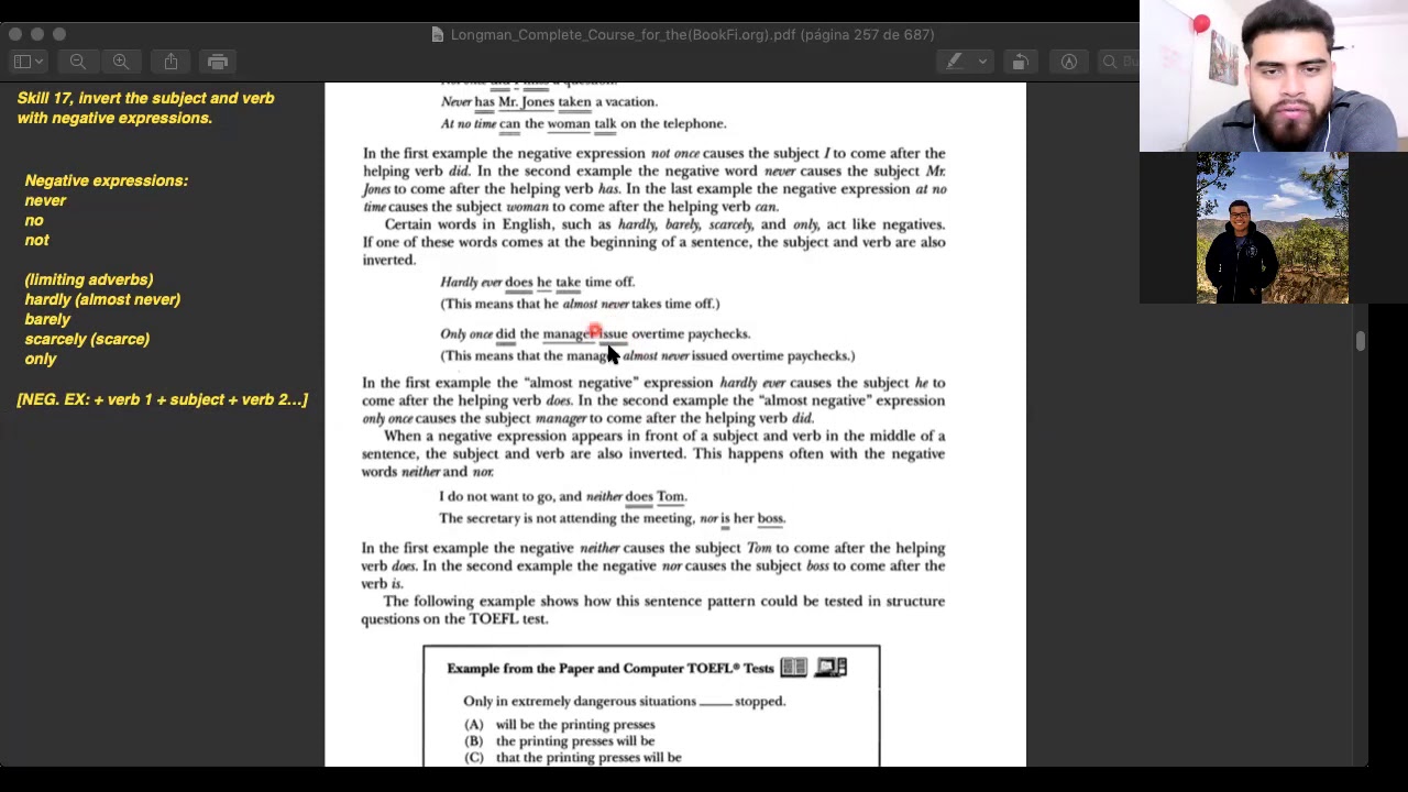 TOEFL STRUCTURE SKILL #17 Invert the Subject and Verb with Negative Expressions