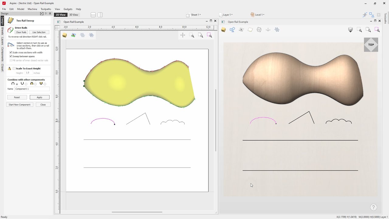 How to use the two rail sweep in Aspire in Vectric software | Modeling Tools | V12 Tutorials