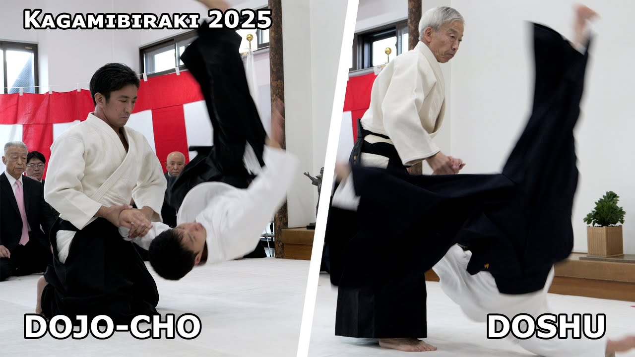 Ueshiba Moriteru Doshu and Ueshiba Mitsuteru Dojo-cho - Aikido Kagamibiraki 2025