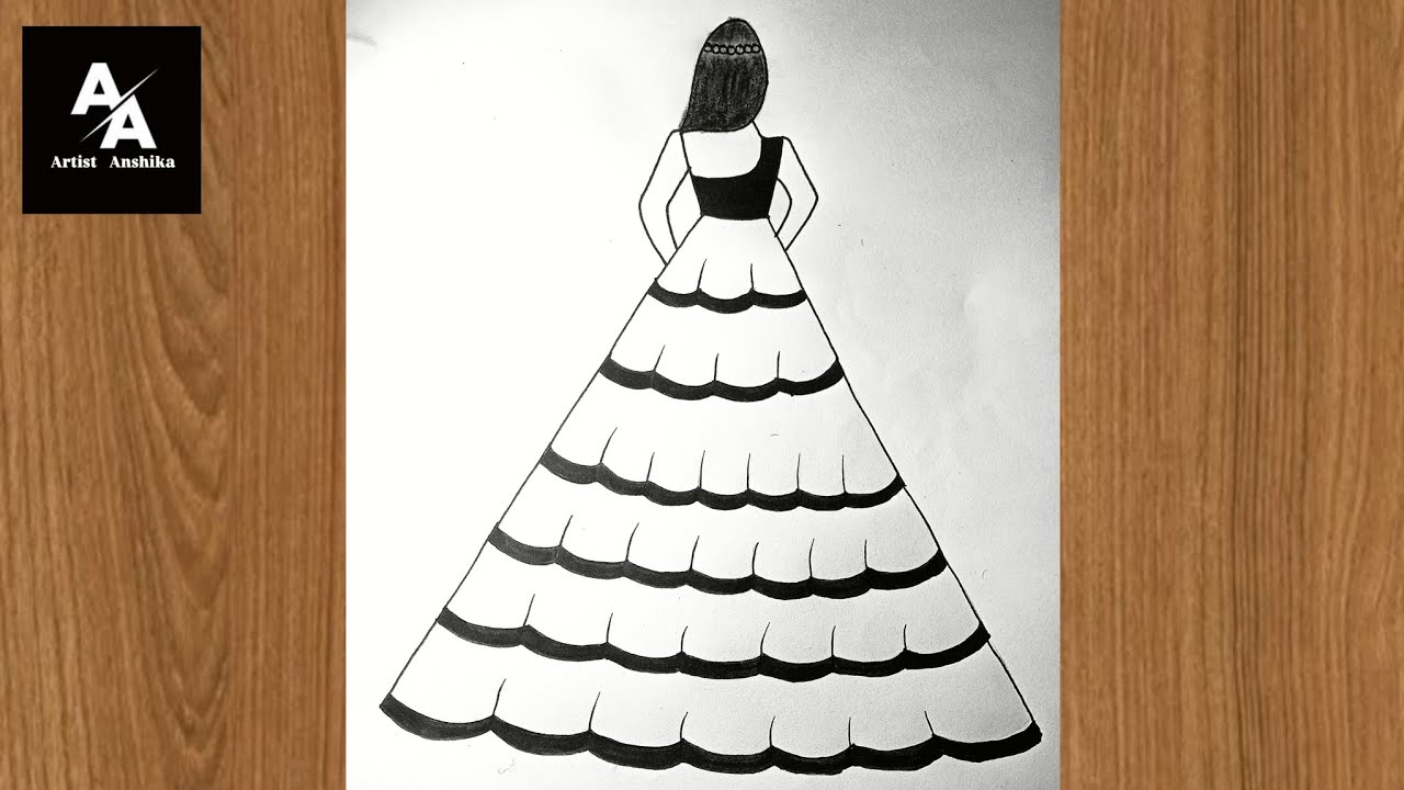 Girl drawing easy step by step || Girl drawing for kids || Girl wearing beautiful dress drawing 