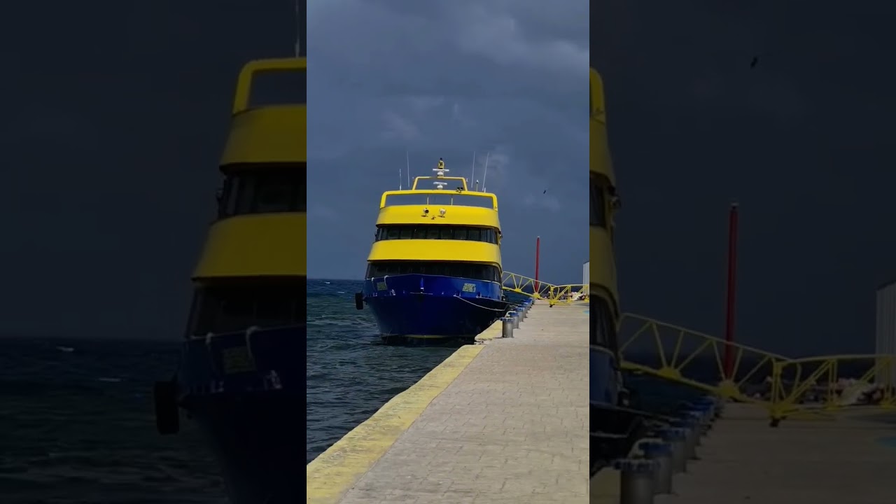 Ultramar ferry boat Constetuyentes Beach dock Storm coming Playa del Carmen Mexico #ship #windy #sea