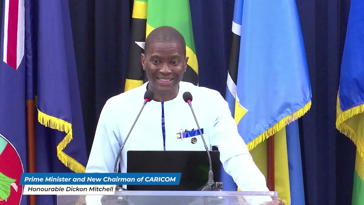 The Hon. Dickon Mitchell, CARICOM Chair and PM Grenada addressing the 47th CARICOM Heads Meeting