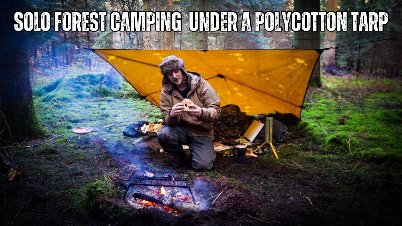 Solo Bushcraft camping Under A Polycotton Tarp!