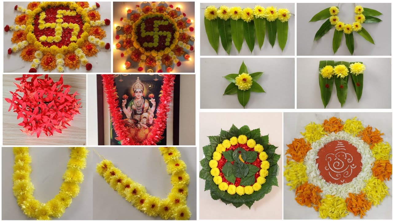Festival Flower Decoration Ideas At Home | Flower Rangoli | DIY | Pooja Decoration Ideas