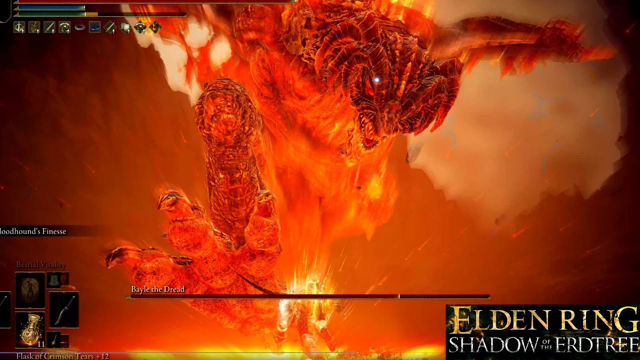 Elden Ring Erdtree Bayle the Dread Boss Fight Solo Bloodhound fang viable??? (4k 60fps)