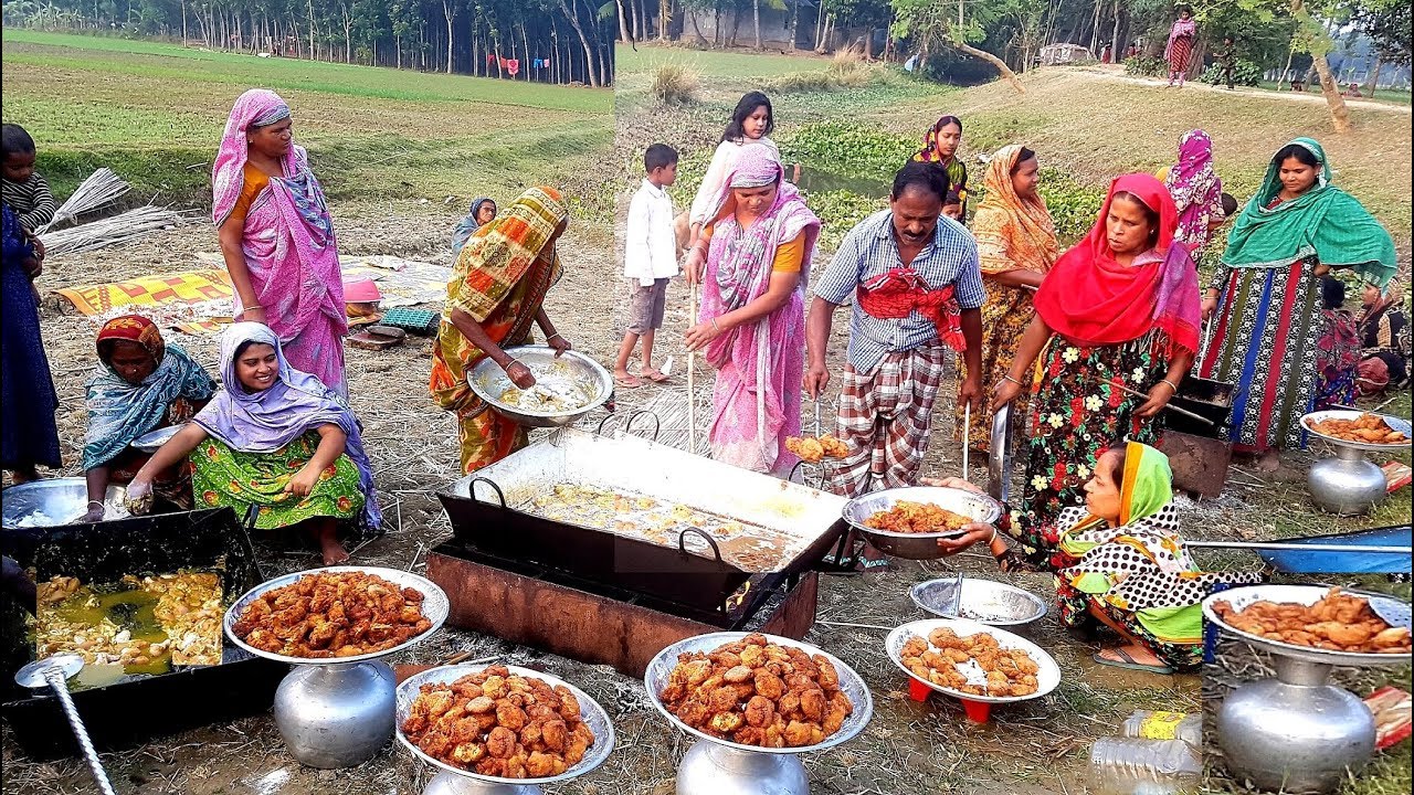 Village Style Chicken Fry - First Time Full Villagers Eating Crispy Fried Chicken