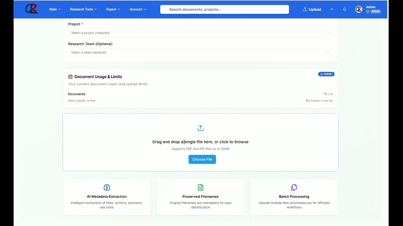 GraceLitRev Tutorial: Project Creation and Document Upload Guide