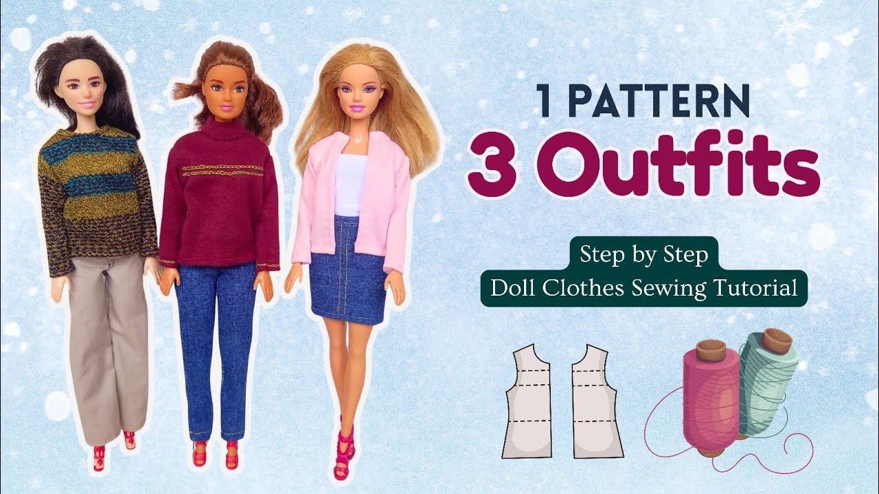 No Sewing Machine! Hand Sew Winter Doll Clothes: Turtleneck, Round Neck & Cardigan from 1 Pattern