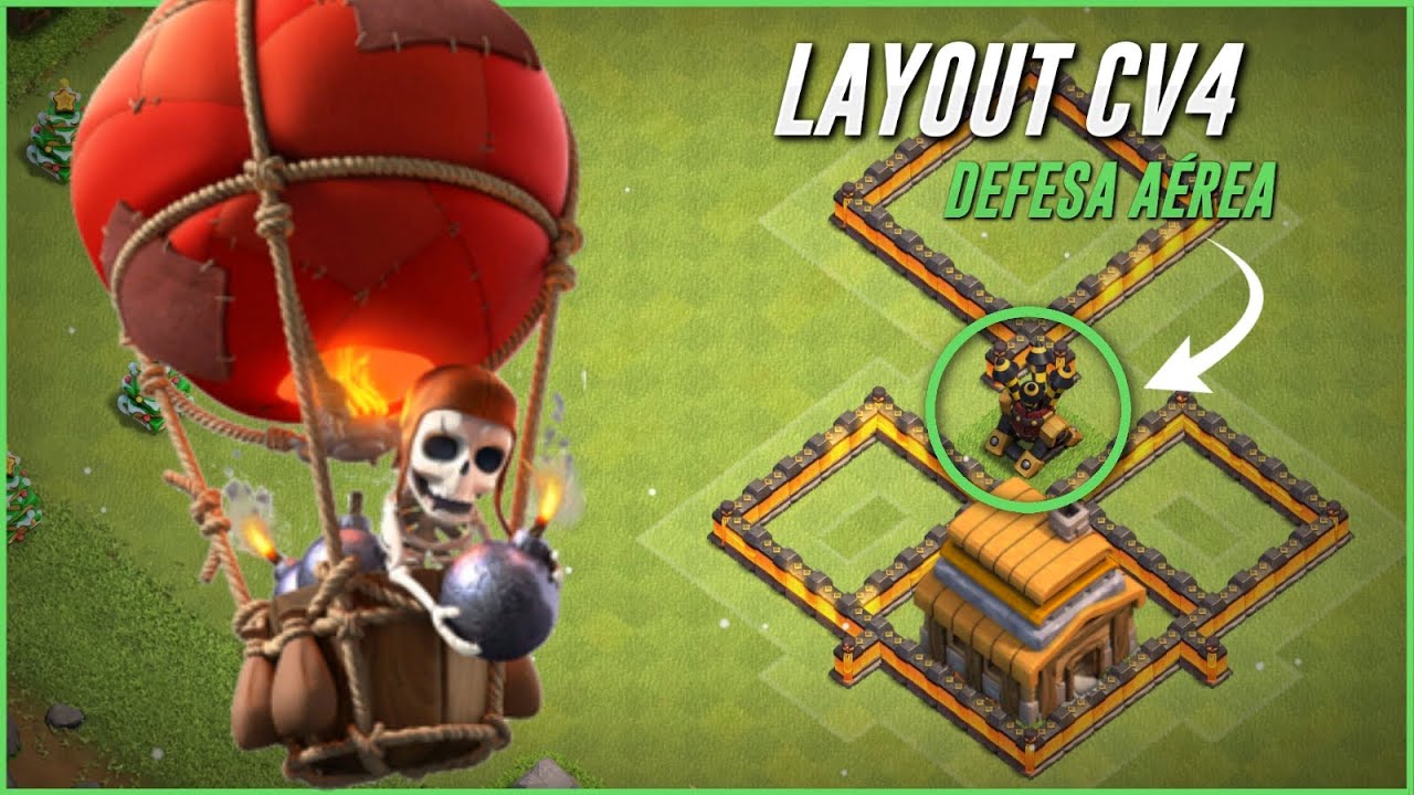 LAYOUT CV4 ANTI ATAQUE A&Eacute;REO - Clash Of Clans 2024