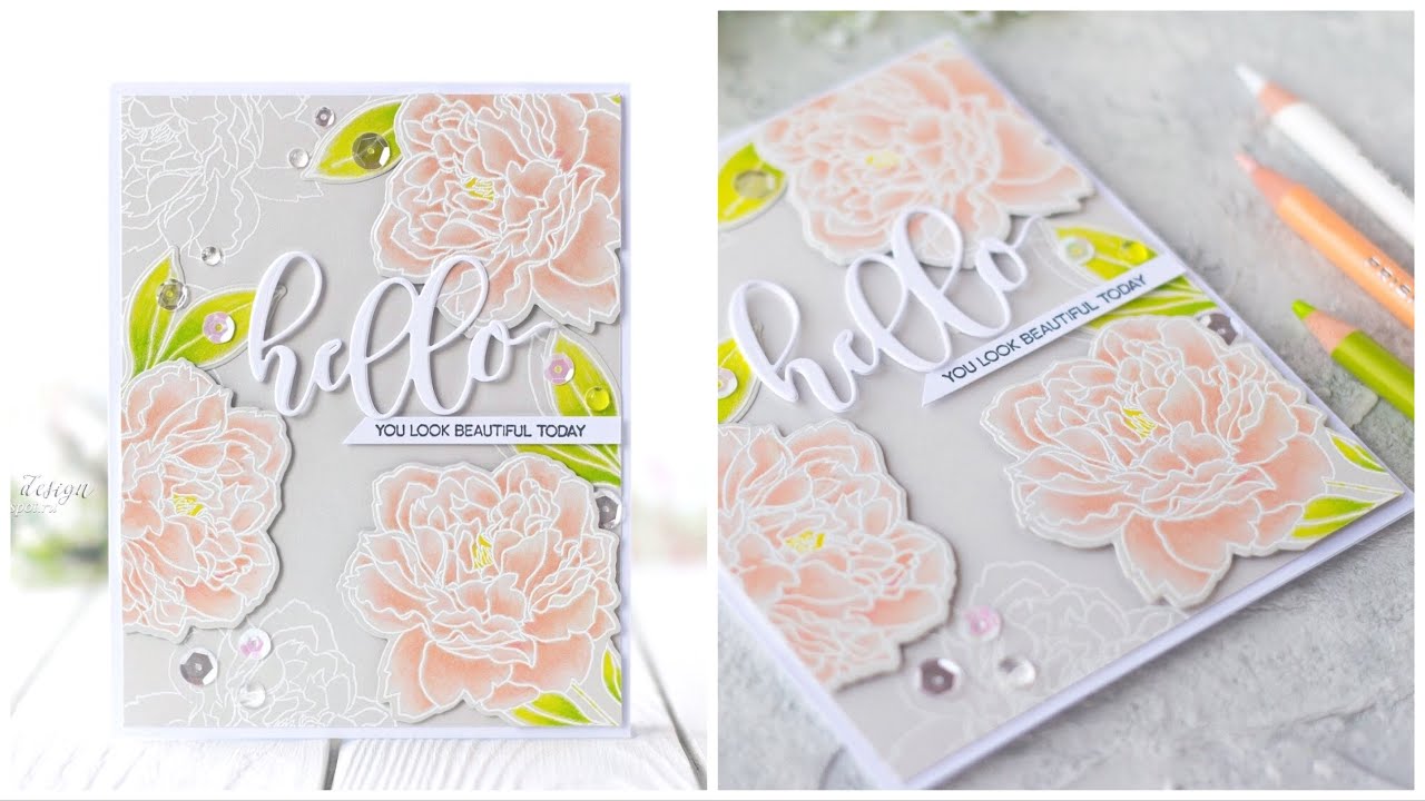 Altenew’s 4th Anniversary: PEONY SPRAY PENCIL COLORING OVER EMBOSSING + Die Cutting Tips