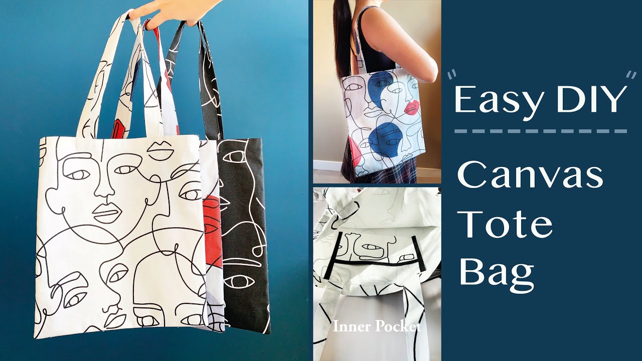 Easy DIY Canvas Tote Bag Making Tutorial / DIY 肩背帆布包 不需拷克