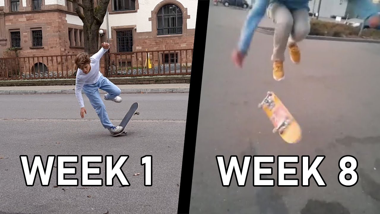 MY 2 MONTH SKATEBOARDING PROGRESSION (from nothing to bigspins, etc.)