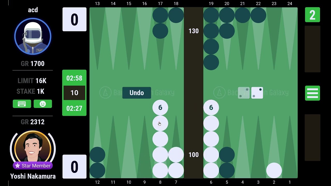 Backgammon GalaxyでCoin game83
