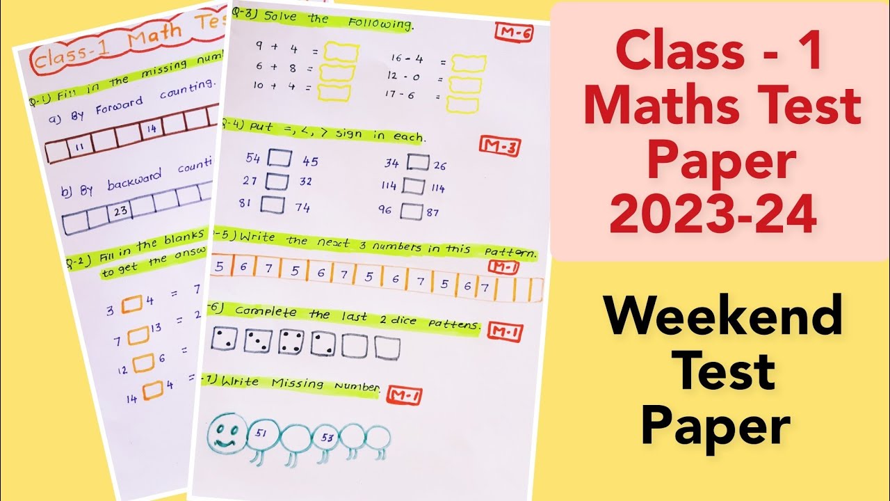 Class -1 Maths Test Paper-2023_24/ Clsss -1 Maths/ Grade-1 Maths Question Paper 2023-24