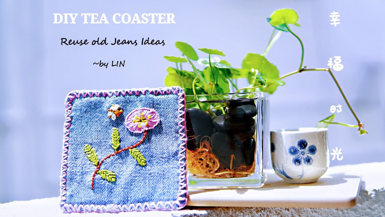 DIY TEA COASTER / Hand Embroidery ~reuse old Jeans Ideas !!! Best Out of Waste #HandyMum