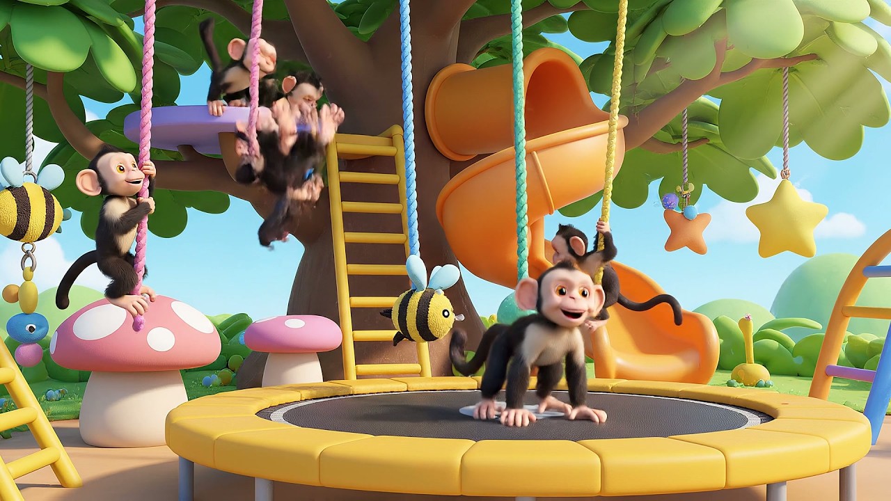 Cinco monitos La tonta escapada de la casa | Canciones de Números y Travesuras para Niños