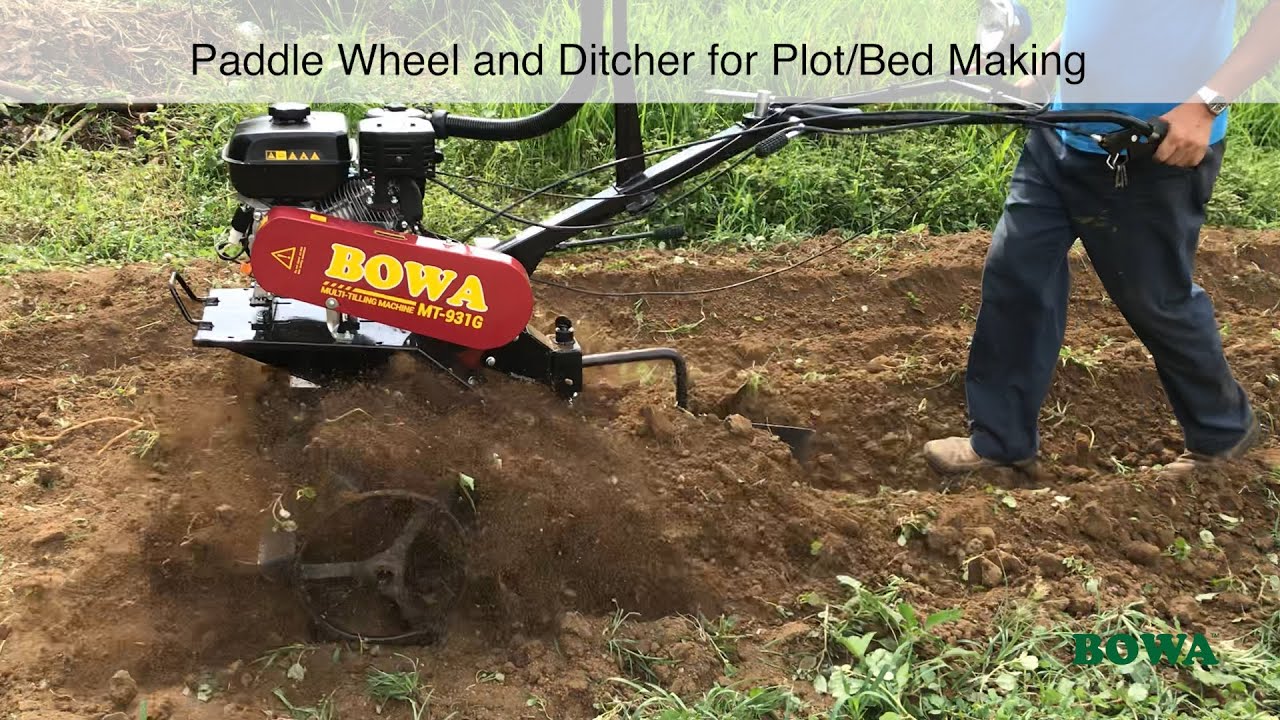 How to operate BOWA Multi-Tilling Machine with Paddle Wheel and Ditcher Implements.