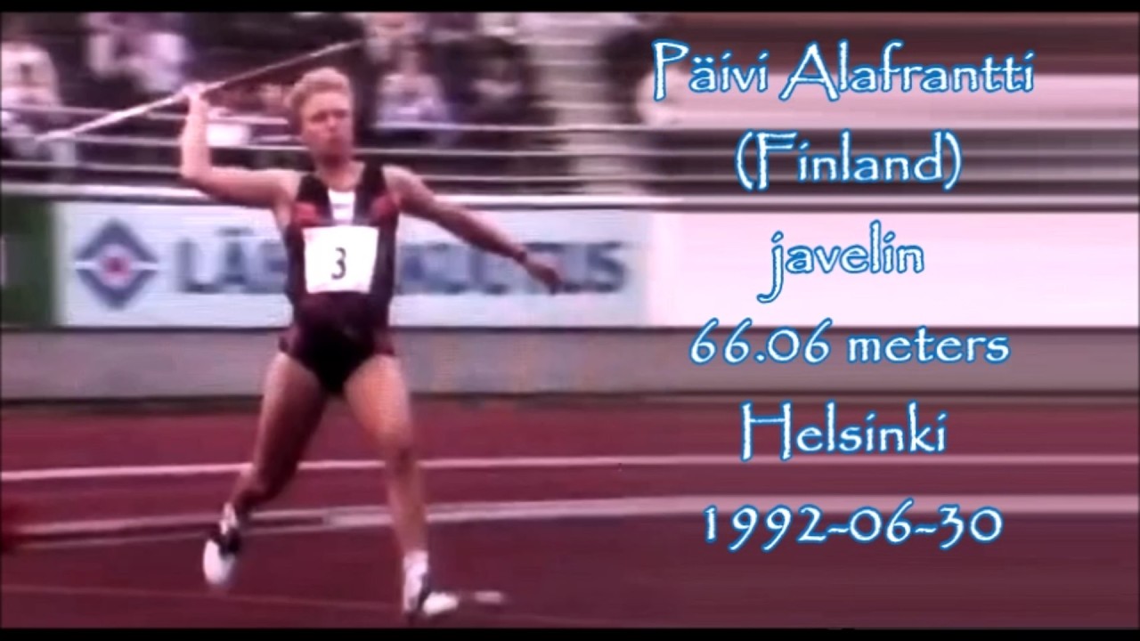 Päivi Alafrantti (Finland) javelin 66.06 meter Helsinki 1992-06-30