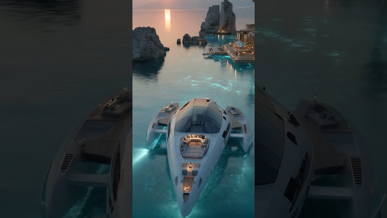 a solar-powered trimaran with white carbon-fiber hull