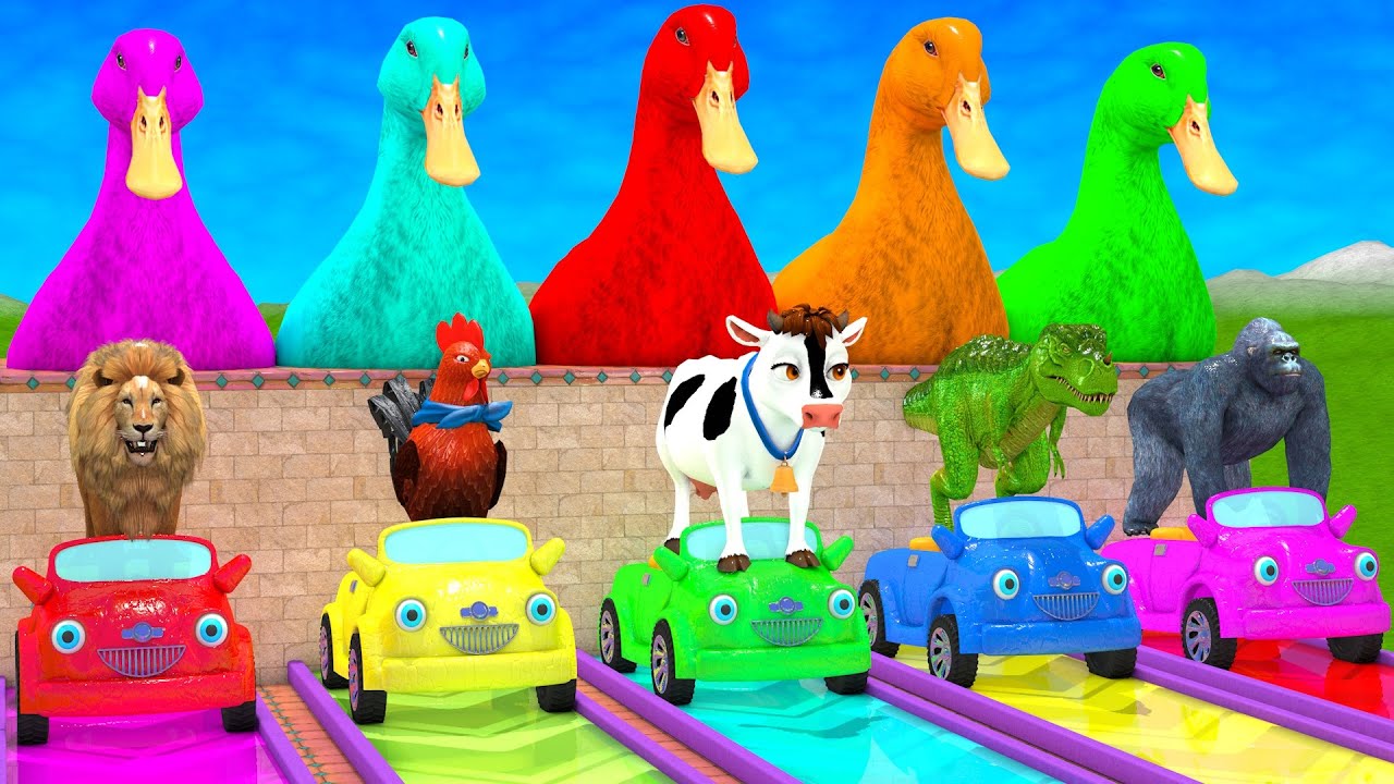 Long Slide Game with Cow Elephant Gorilla Hippopotamus Tiger 3d Animal Game Funny 3d Animals