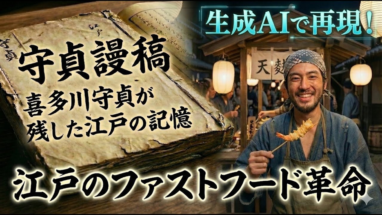 【AI再現】1本100円！江戸の激安ファストフード「天ぷら」誕生秘話。最強資料が明かす衝撃のリアル【守貞漫稿】