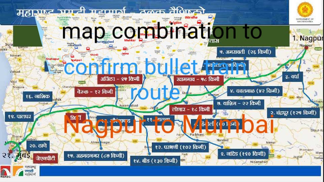 # route of bullet train #nagpur to Mumbai train // map combination to confirm route .