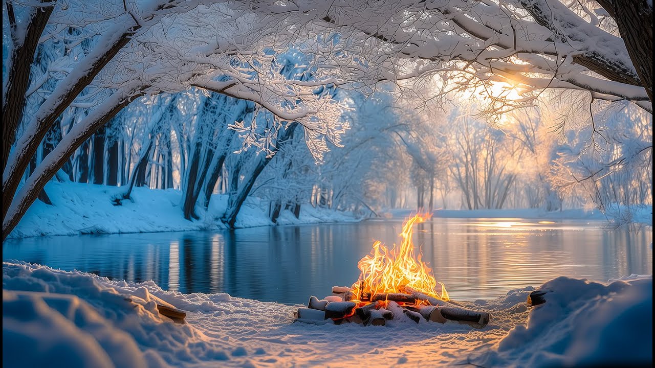 You’re Sitting by the Campfire ❄️🔥 Winter Lake at Dawn