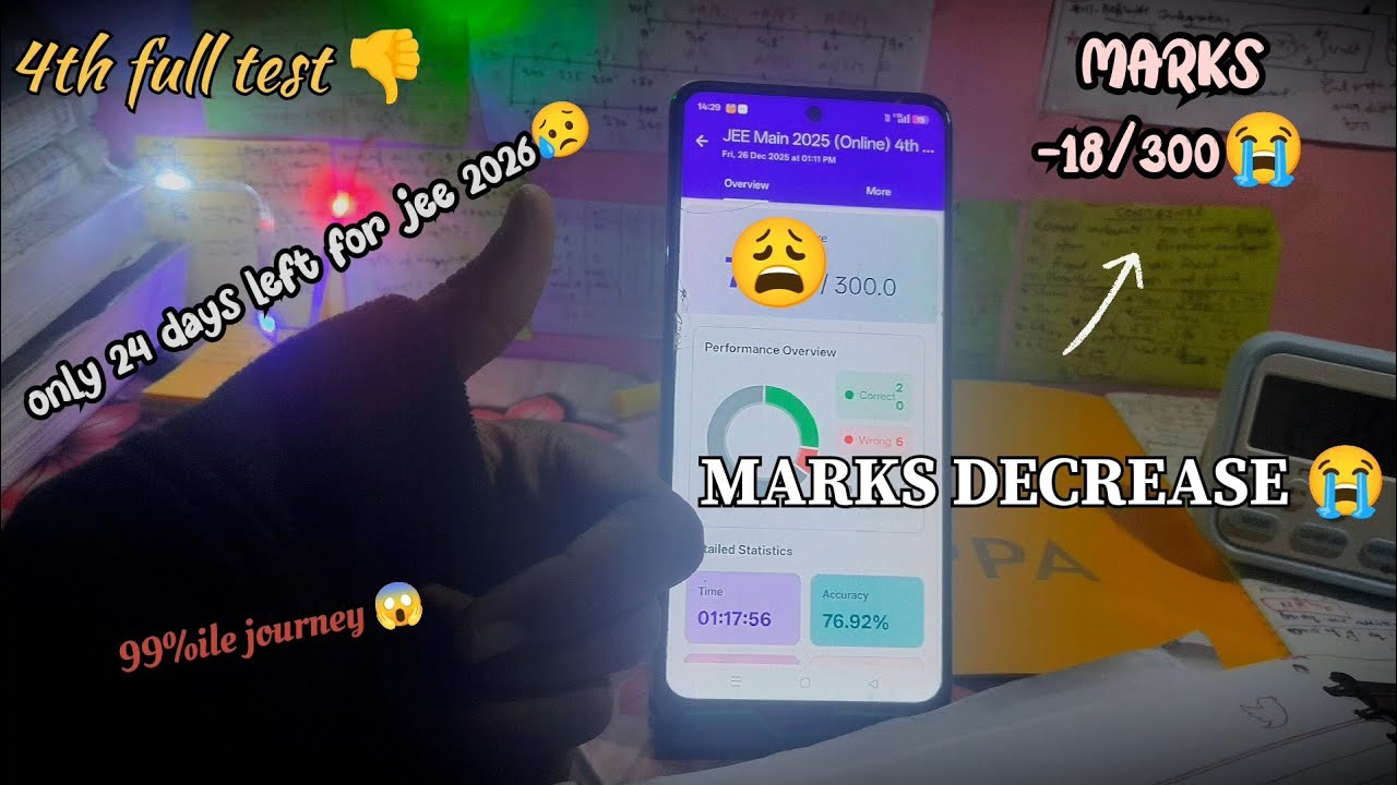 *Marks decrease 😭👎||4th full syllabus test💔||only 24 days left😭||dropper jee 2026😰#jee2026#iit#pw 