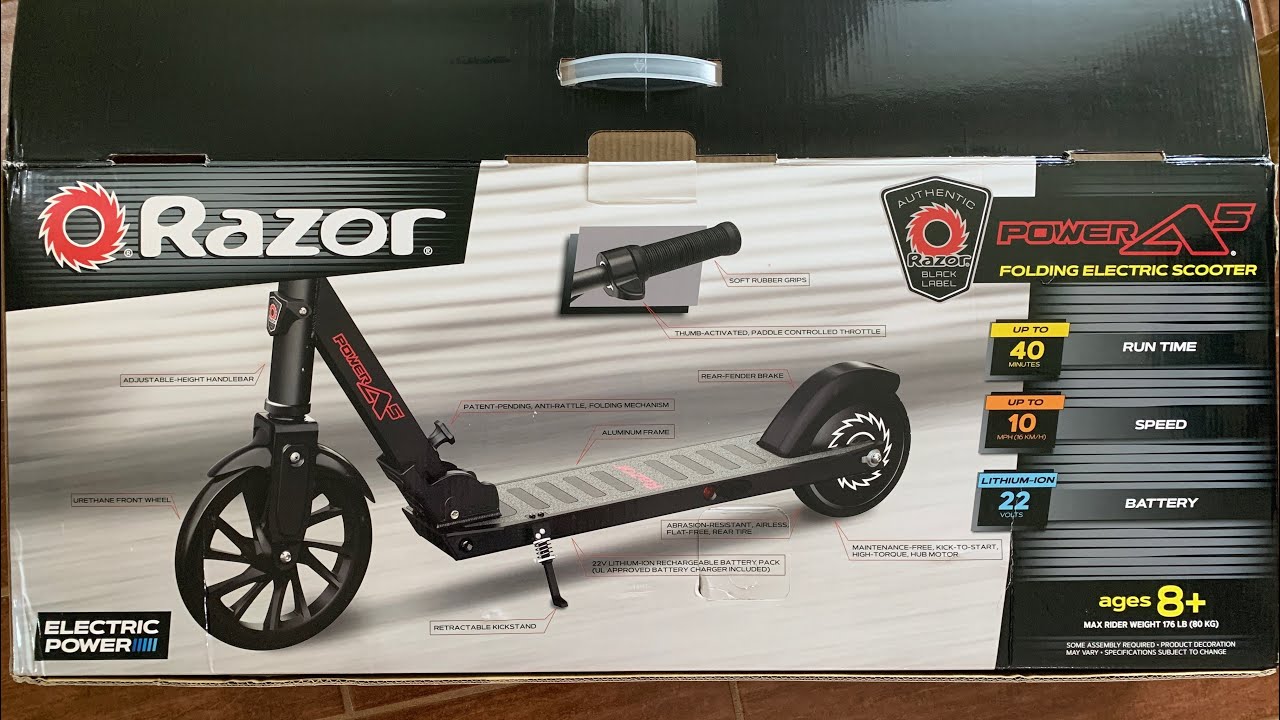 UNBOXING : Razor Power A5 Black Label, 22 Volt Lithium Ion Kick Electric Powered Scooter