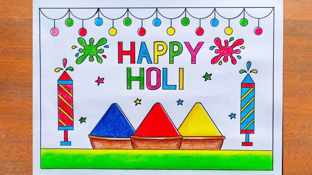 Holi Drawing / Holi Festival Poster Drawing Easy Steps / Happy Holi Drawing / Holi Drawing Easy 
