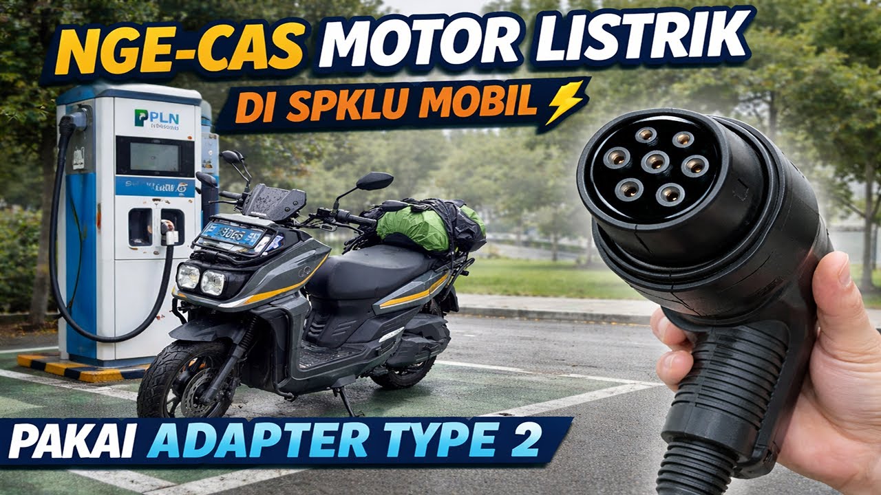 Motor Listrik Bisa Ngecas di SPKLU Mobil?! Ini Caranya Pakai Adapter Type 2 ⚡