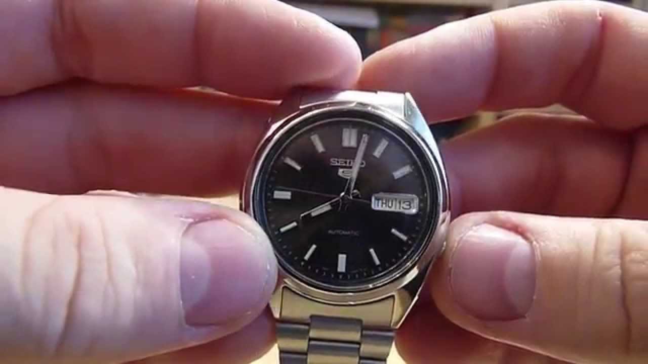 Seiko SNXS79K Gents 5 Watch Automatic Analogue Black Dial Steel Strap Grey