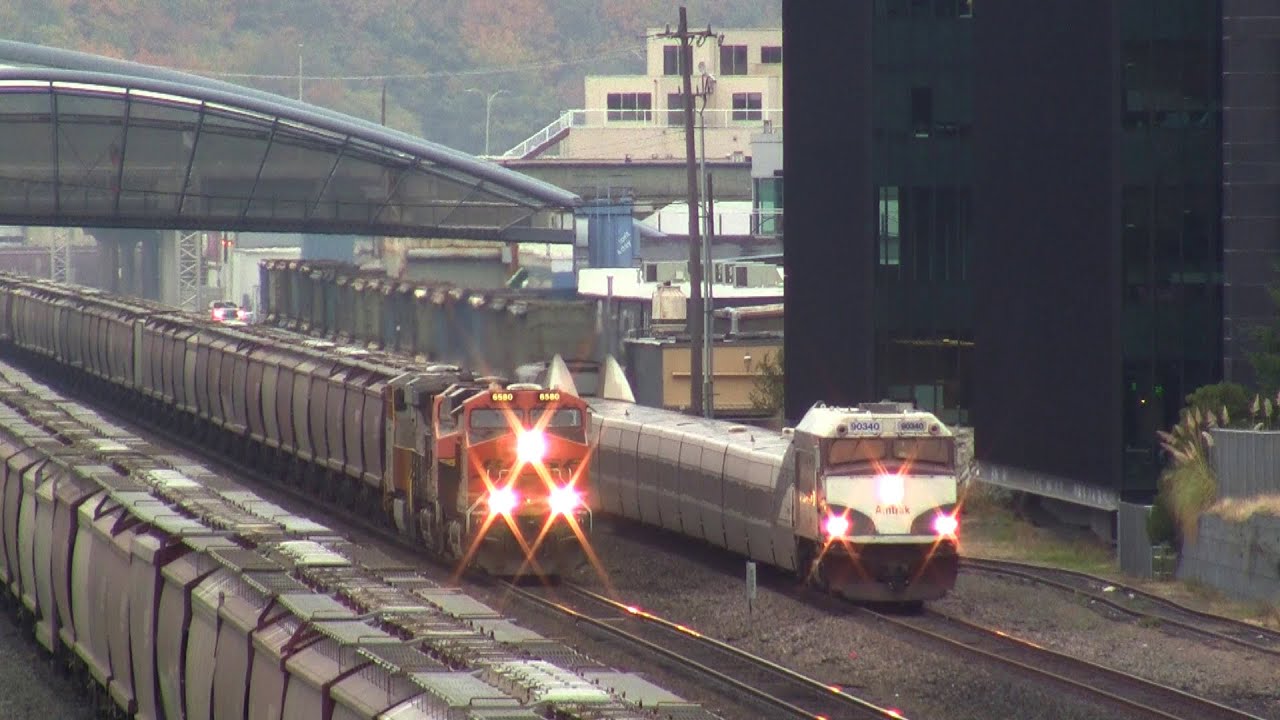 Sounder, Amtrak Cascades, and a Grain Train