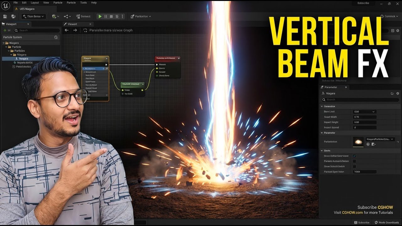Учебное пособие по UE5 Niagara: эффекты вертикального луча и удара.