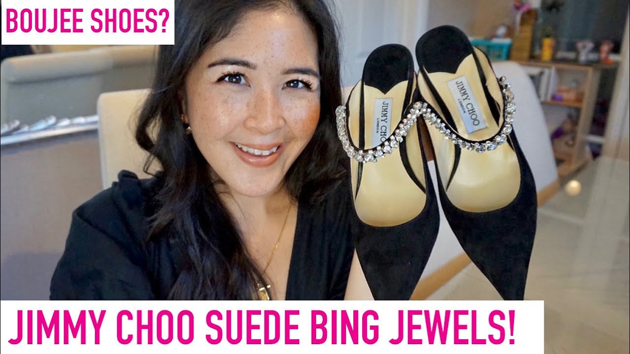 Jimmy Choo BINGS 65 Jewel Crystal Mules Suede - Boujeeee | Sam Loves