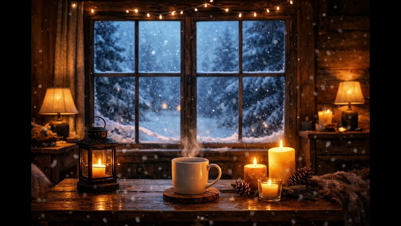 أجواء شتوية هادئة للنوم ❄️ نافذة ثلج وضوء الشموع | فيديو استرخاء [2hours]