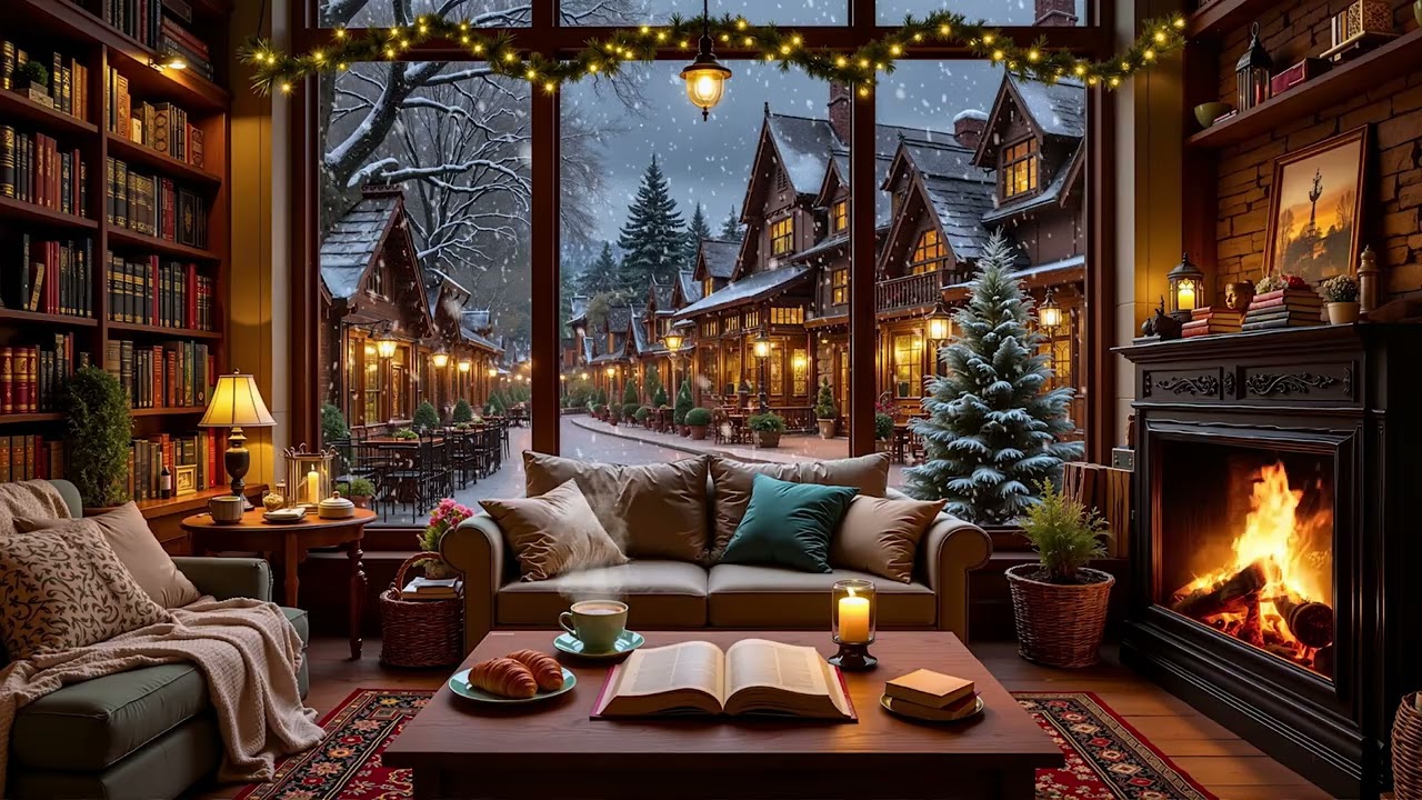 Warm November Winter Caf&eacute; ❄️ Jazz Music & Fireplace Ambience for Study and Work