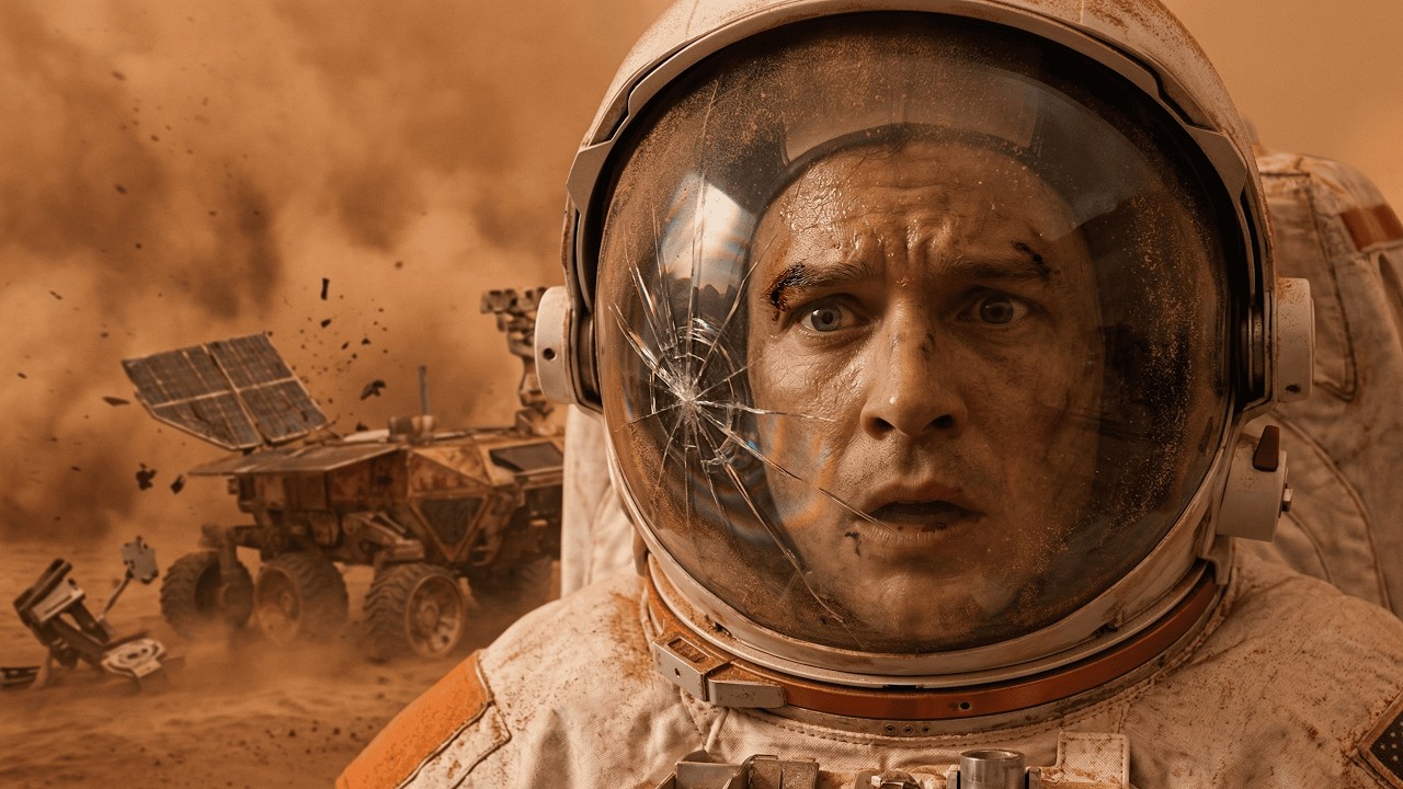 Un astronauta es abandonado en Marte por su tripulación y tiene que sobrevivir sin recursos.
