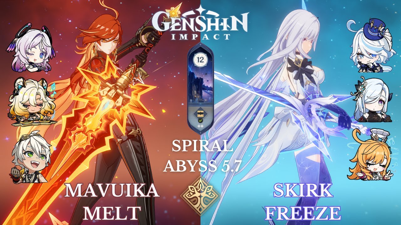 C0 Mavuika Melt and C0 Skirk Freeze - 5.7 Spiral Abyss Floor 12 9 Stars - Genshin Impact