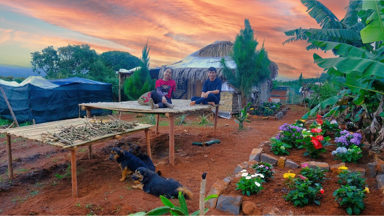 A Day Without Harvesting: Build Stone Planters And Make A Bamboo Drying Floor With My Brother