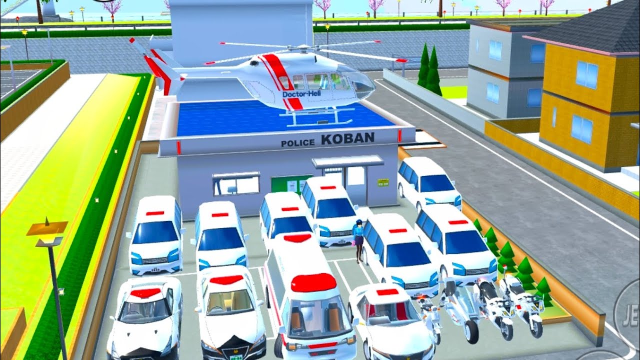 Line by line parking police cars 🚓🚗 and helicopter 🚁 at police koban Sakura School Simulator 