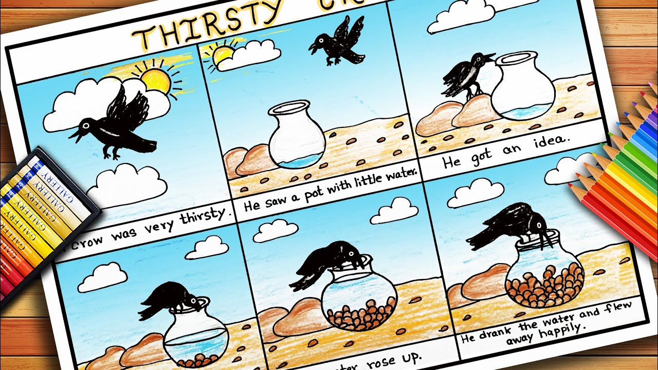 The Thirsty Crow Story Drawing | Thirsty Crow Story Drawing Step by Step | Drawing on Thirsty Crow