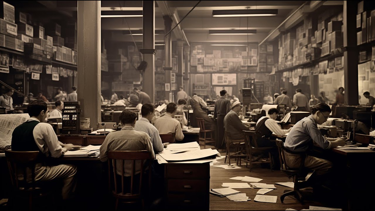 ✨ Newspaper Editorial Office in the 1920's with Jazz playing on the Radio【Office Ambience】