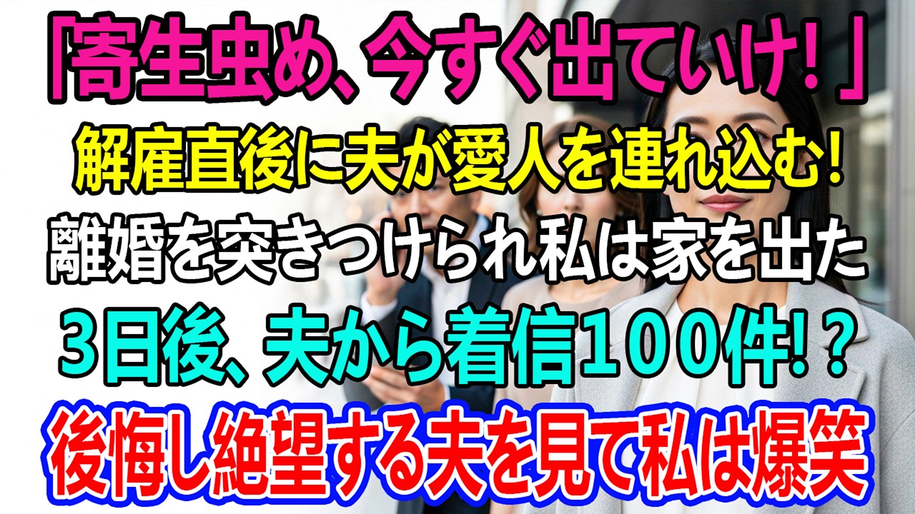 「出ていけ、寄生虫」——解雇された直後、夫は離婚を突きつけ愛人を家に入れた。私は黙って家を出た。3日後、夫から100件の着信。私はただ笑った。