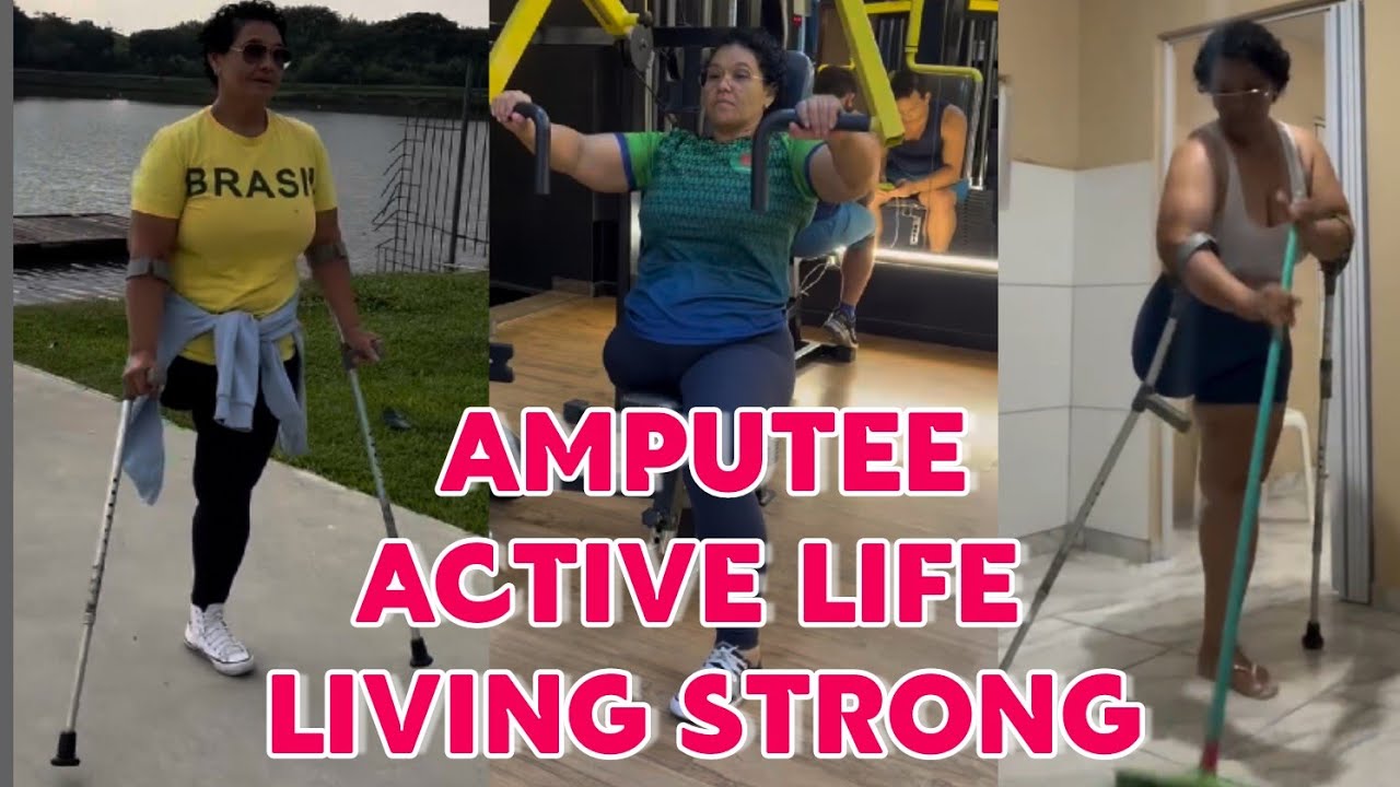 Amputee woman crutches life: adaptive daily activities living independently