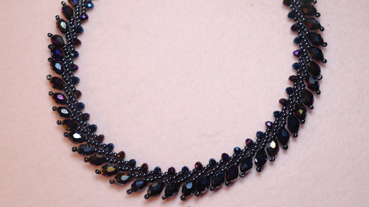 گردنبند منجوق دوزی با کریستال اشکی    Beading necklace with drop Crystal  DIY