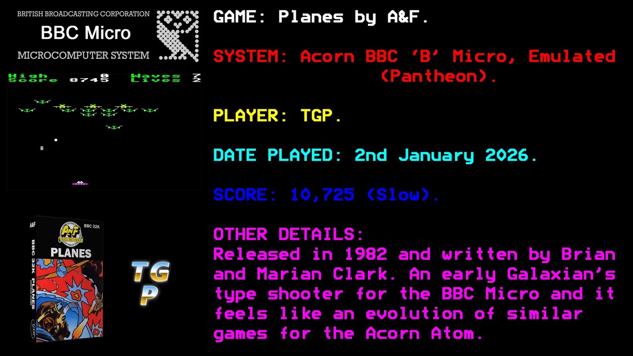 Planes - A & F - BBC Micro - Emulated (Pantheon) - Slow Mode - 10,725 points.